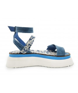 Straps Sandals in Blue Floral Leather