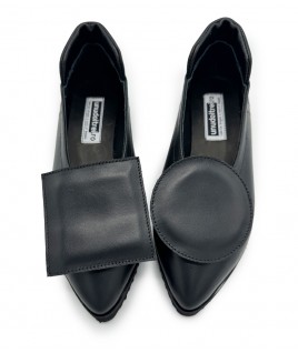 Black Leather Geometrical Flats