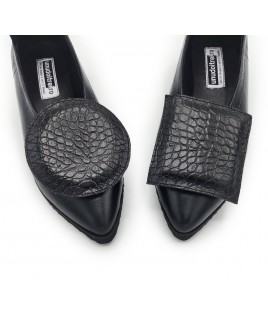 Black Croc Leather Geometrical Flats