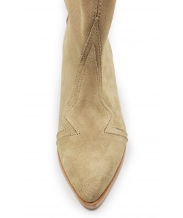 Beige Velour Western Boots