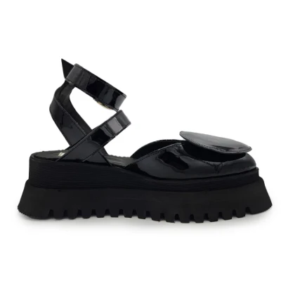 Circle Flats In Black Patent Leather