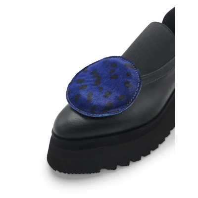 Circle Flats In Black & Blue Leather