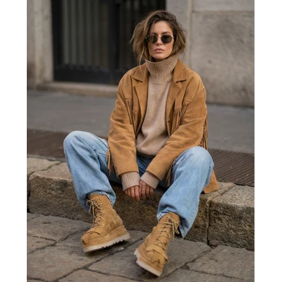 Bows boots in camel