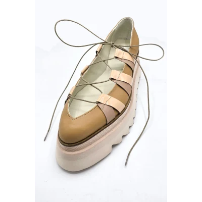 Labirinth Ballerinas in Beige Leather