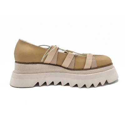 Labirinth Ballerinas in Beige Leather