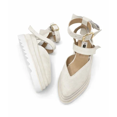 Bow Flats In White Velour Leather