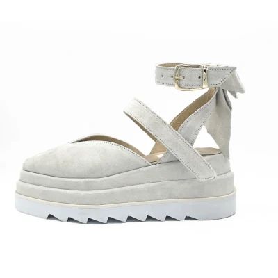 Bow Flats In White Velour Leather