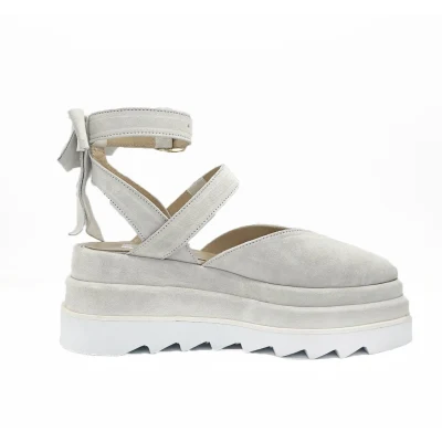 Bow Flats In White Velour Leather