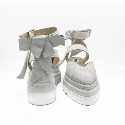 Bow Flats In White Velour Leather