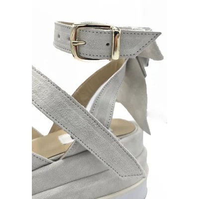 Bow Flats In White Velour Leather