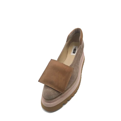 Geometrical Flats In Pale Beige & Camel