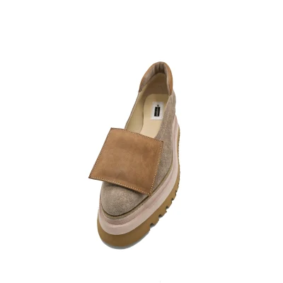 Geometrical Flats In Pale Beige & Camel