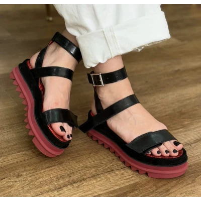 Straps Sandals In Black & Red