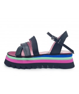 Xo Xo Sandals In Black Textured Leather