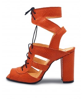 Corset Heels In Orange Textured Leather