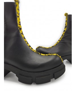 Ribbon Boots In Black & Yellow Leather