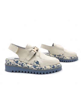 Floral Shoes In Beige & Blue