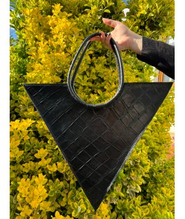Big Triangle Bag In Black Textured Leather